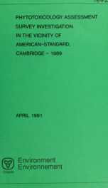 Phytotoxicology Assessment Survey Investigation in the Vicinity of American-standard, Cambridge-1989._cover