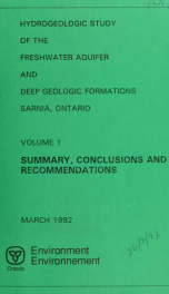 Hydrogeologic Study of the Freshwater Acquifer and Deep Geologic Formations, Sarnia, Ontario-volume I: from MOE Sarnia Summary_cover