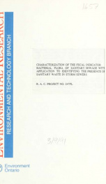 Characterization of the Fecal Indicator Bacterial Flora of Sanitary Sewage with Application to Identifying The..._cover