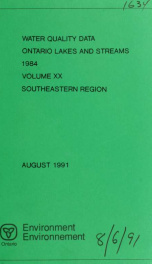 Water quality data for Ontario lakes and streams. 1984 Volume XX Southeastern Region._cover