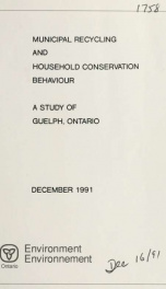 Municipal recycling and household conservation behaviour : #508G - a study of Guelph, Ontario_cover