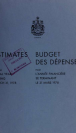 ESTIMATES - ESTIMATED EXPENDITURE OF CANADA TABLED YEARLY BEFORE THE PARLIAMENT, 1978 1978_cover