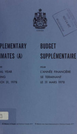 ESTIMATES - ESTIMATED EXPENDITURE OF CANADA TABLED YEARLY BEFORE THE PARLIAMENT, 1978 Supplement 1978 Supplement_cover