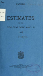 ESTIMATES - ESTIMATED EXPENDITURE OF CANADA TABLED YEARLY BEFORE THE PARLIAMENT, 1952 1952_cover