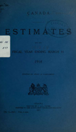 ESTIMATES - ESTIMATED EXPENDITURE OF CANADA TABLED YEARLY BEFORE THE PARLIAMENT, 1918 1918_cover