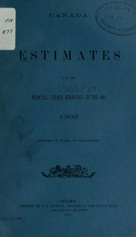 ESTIMATES - ESTIMATED EXPENDITURE OF CANADA TABLED YEARLY BEFORE THE PARLIAMENT, 1903 1903_cover