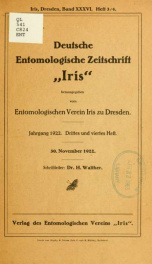 Deutsche entomologische Zeitschrift Iris bd. 36 pt. 3-4 1922_cover