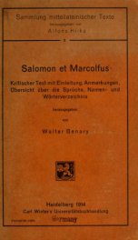 Salomon et Marcolfus. Kritischer Text mit Einleitung, Anmerkungen, Übersicht über die Sprüche, Namen- und Wörterverzeichnis_cover