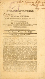 Annals of nature, or, Annual synopsis of new genera and species of animals, plants, &c. discovered in North America_cover