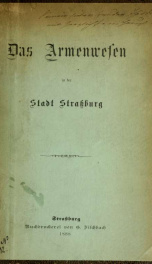 Das Armenwesen in der Stadt Straszburg_cover