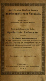 Die absolute Religionsphilosophie in ihrem Verhältnisse zu dem gefühlglaubigen Theismus und nach der in ihr gegebenen endlichen Vermittlung des Supernaturalismus u. Rationalismus .._cover