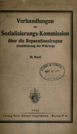 Verhandlungen der Sozialisierungs-Kommission über die Reparationsfragen (Stabilisierung der Währung) 3_cover