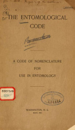 The entomological code. A code of nomenclature for use in entomology_cover