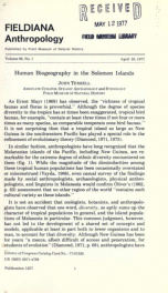 Human biogeography in the Solomon Islands Fieldiana, Anthropology, v. 68, no.1_cover