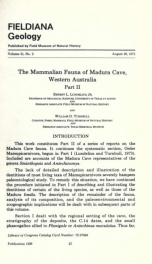 The mammalian fauna of Madura Cave, Western Australia : Fieldiana, Geology, Vol.31, No.2_cover