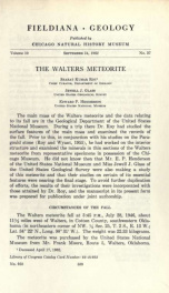 The Walters meteorite Fieldiana, Geology, Vol.10, No.37_cover