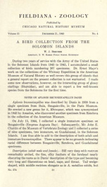 A bird collection from the Solomon Islands [by] W. J. Beecher Fieldiana Zoology v.31, no.4_cover