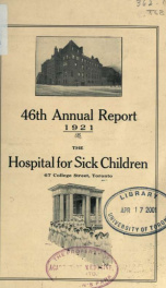 Report - Hospital for Sick Children 1921_cover