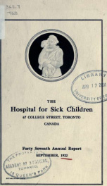 Report - Hospital for Sick Children 1922_cover