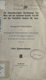 Die Kanonikerregeln Chrodegangs von Metz und der Aachener Synode von 816 und das Verhältnis Gregors VII. dazu_cover