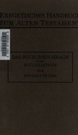 Das Buch Jesus Sirach; oder, Ecclesiasticus. Übers. und erklärt_cover