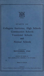 Staffs of collegiate institutes, high schools, continuation schools, industrial, technical, art and other vocational schools, normal-model schools, and English-French model schools 1948_cover