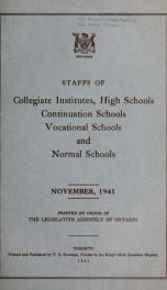 Staffs of collegiate institutes, high schools, continuation schools, industrial, technical, art and other vocational schools, normal-model schools, and English-French model schools 1941_cover