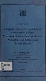 Staffs of collegiate institutes, high schools, continuation schools, industrial, technical, art and other vocational schools, normal-model schools, and English-French model schools 1934_cover