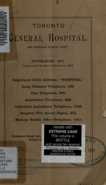 Toronto General Hospital 400 Gerrard Street East : established 1819, incorporated by Act of Parliament, 1847_cover