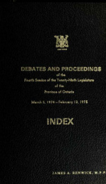 Official report of debates (Hansard) : Legislative Assembly of Ontario = Journal des débats (Hansard) : Assemblée législative de l'Ontario 1974-75 Index_cover