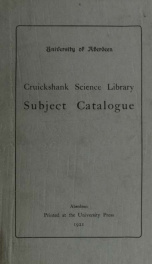 Cruickshank science library, subject catalogue_cover