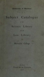 Subject catalogue of the Science Library and the Law Library in Marischal College_cover