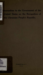 Memorandum to the government of the United States on the recognition of the Ukrainian people's republic_cover